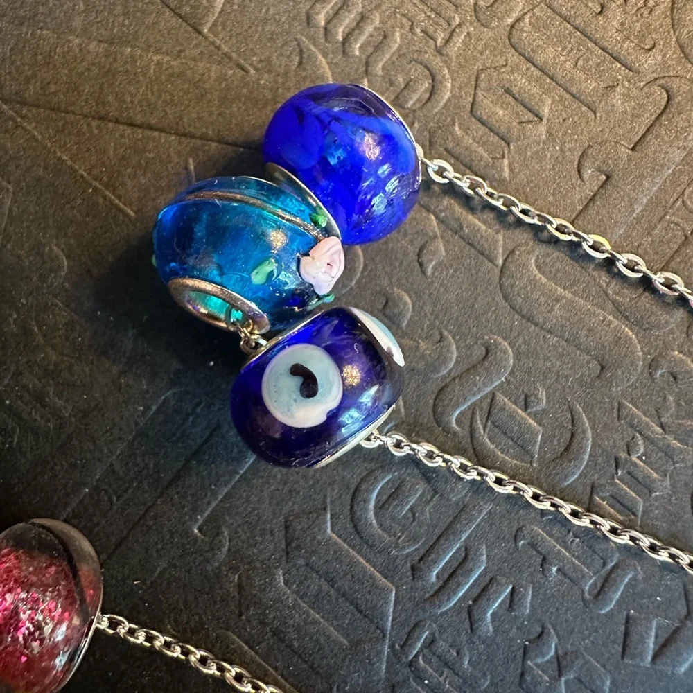 ARTISAN Floral Lamp Work Glass Bead Stainless Steel Choice of Necklace 22” long - Picture 6 of 7